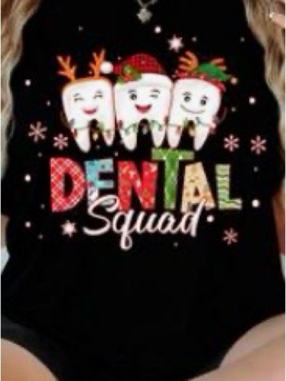 Dental Squad Holiday Graphic Tee - Black with Festive Teeth